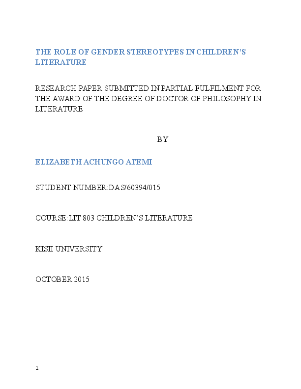 (DOC) The Role of Gender stereotypes in children’s literature