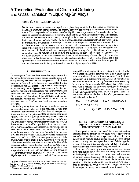 (PDF) A theoretical evaluation of chemical ordering and glass ...