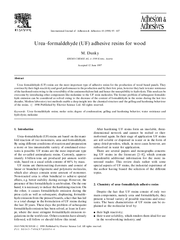(PDF) Urea formaldehyde UF adhesive resins for wood Yan Wang