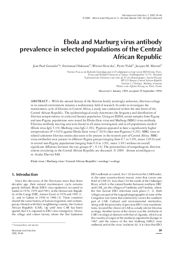 (PDF) Ebola and Marburg virus antibody prevalence in selected populations of the Central African