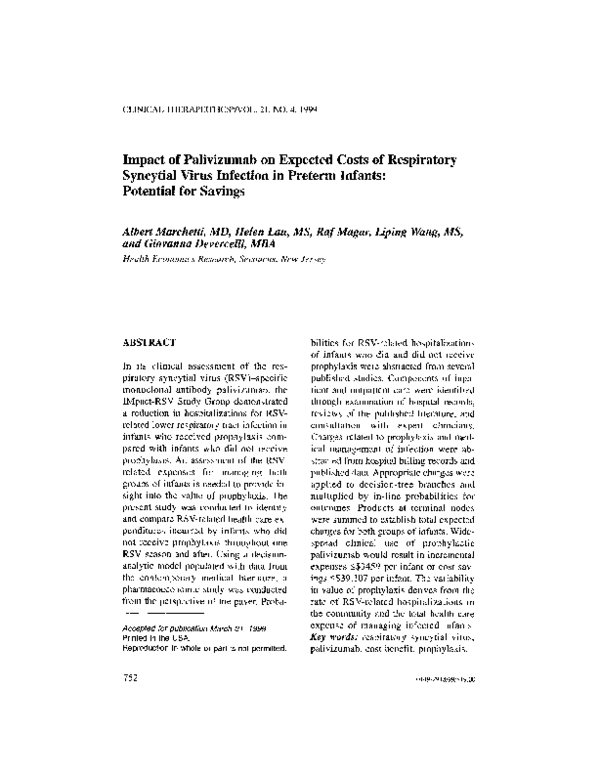 (PDF) Impact of palivizumab on expected costs of respiratory syncytial ...