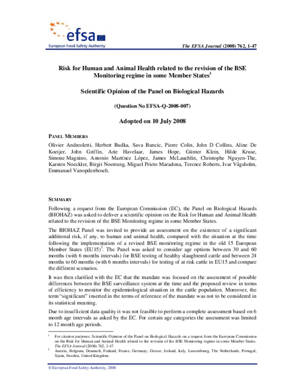 (PDF) Risk for Human and Animal Health related to the revision of the ...