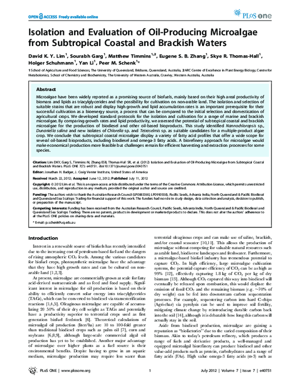 (PDF) Isolation and Evaluation of Oil-Producing Microalgae from ...
