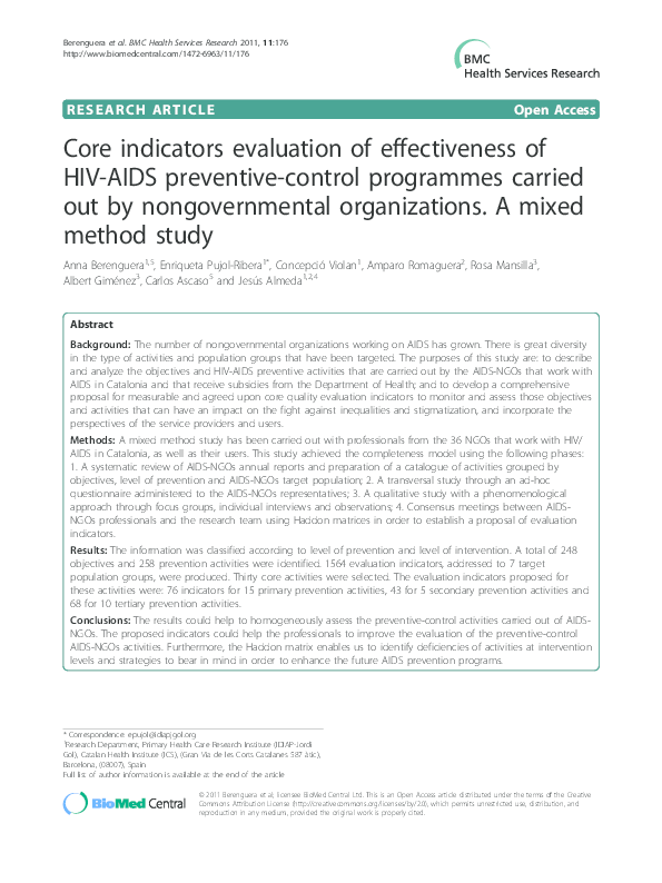 (PDF) Core indicators evaluation of effectiveness of HIV-AIDS ...