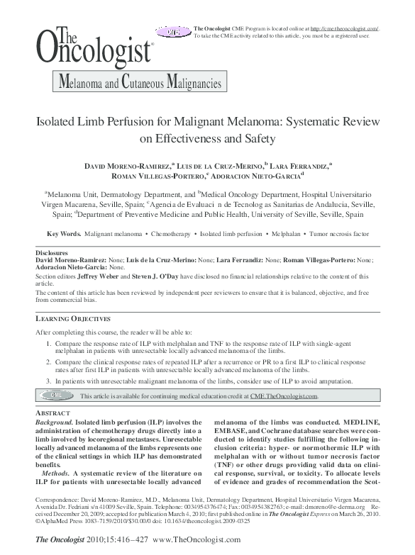 (PDF) Isolated Limb Perfusion for Malignant Melanoma: Systematic Review ...