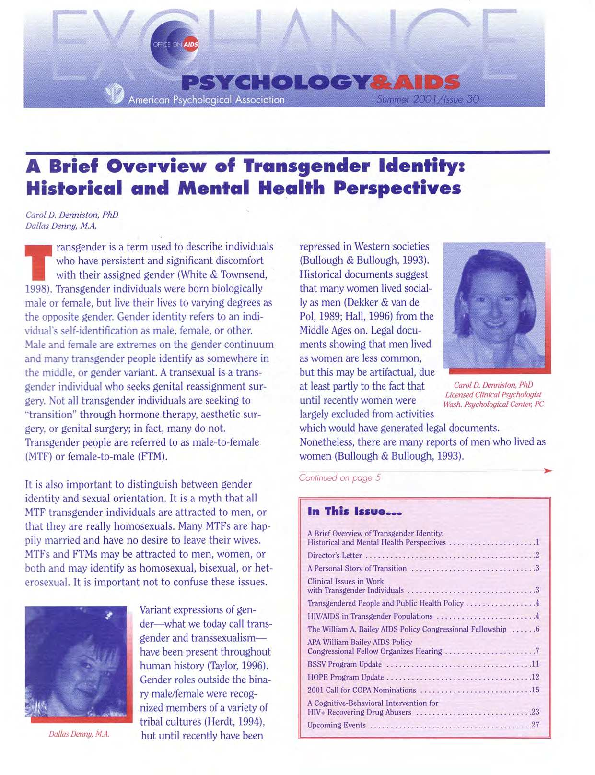 (PDF) A Brief Overview of Transgender Identity: Historical and Mental ...