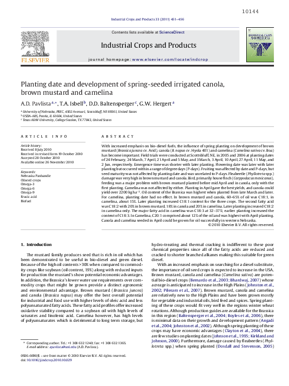 (PDF) Planting date and development of spring-seeded irrigated canola ...