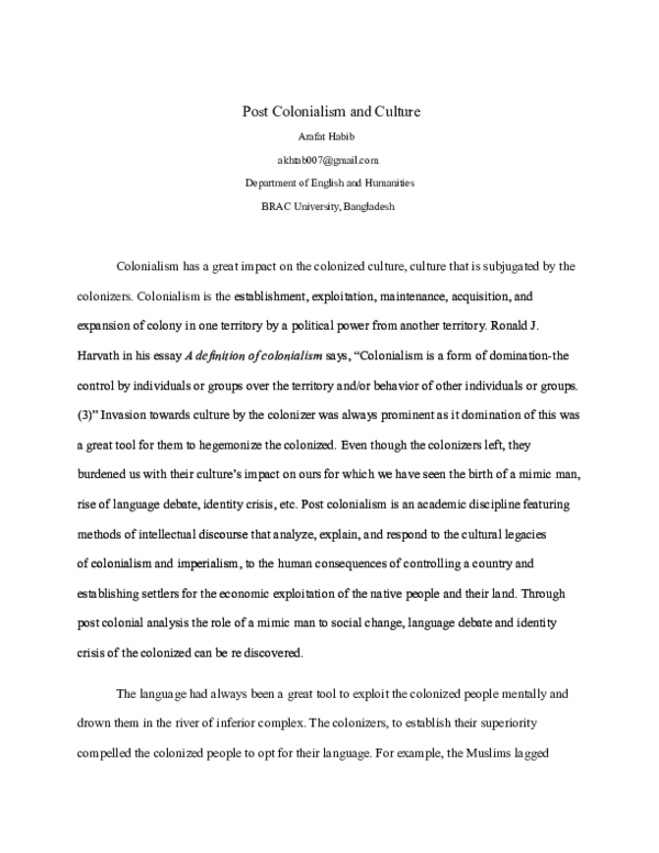 Doc Post Colonialism And Culture