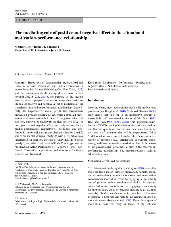 (PDF) The mediating role of positive and negative affect in the ...