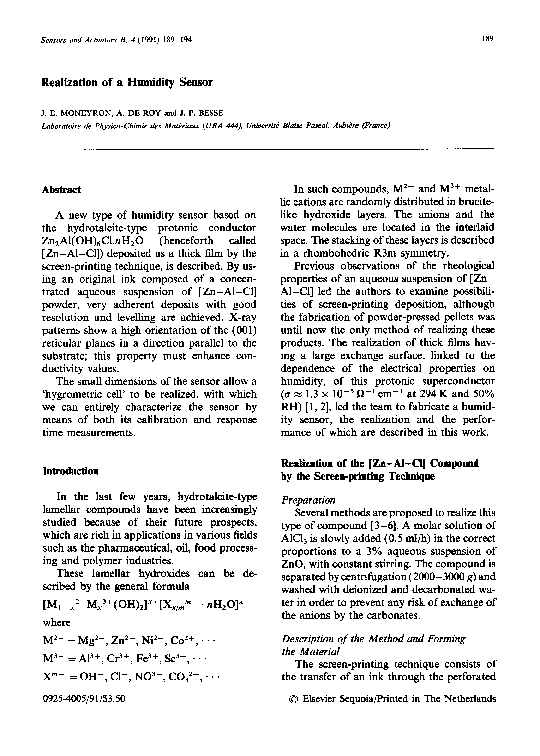 (PDF) Realization of a humidity sensor