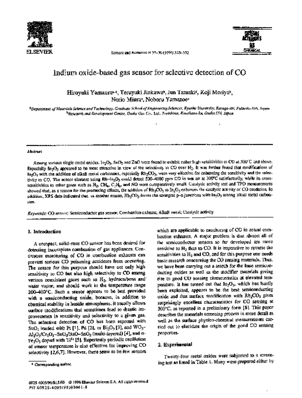 (PDF) Indium oxide-based gas sensor for selective detection of CO