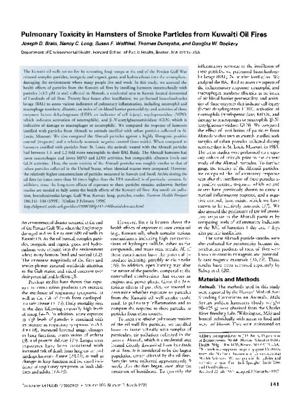 (PDF) Pulmonary toxicity in hamsters of smoke particles from Kuwaiti