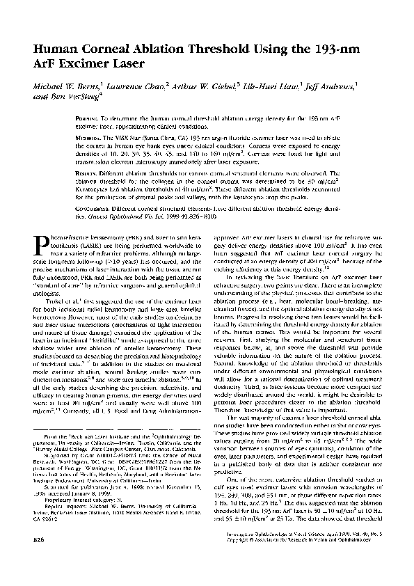 (PDF) Human corneal ablation threshold using the 193-nm ArF excimer laser