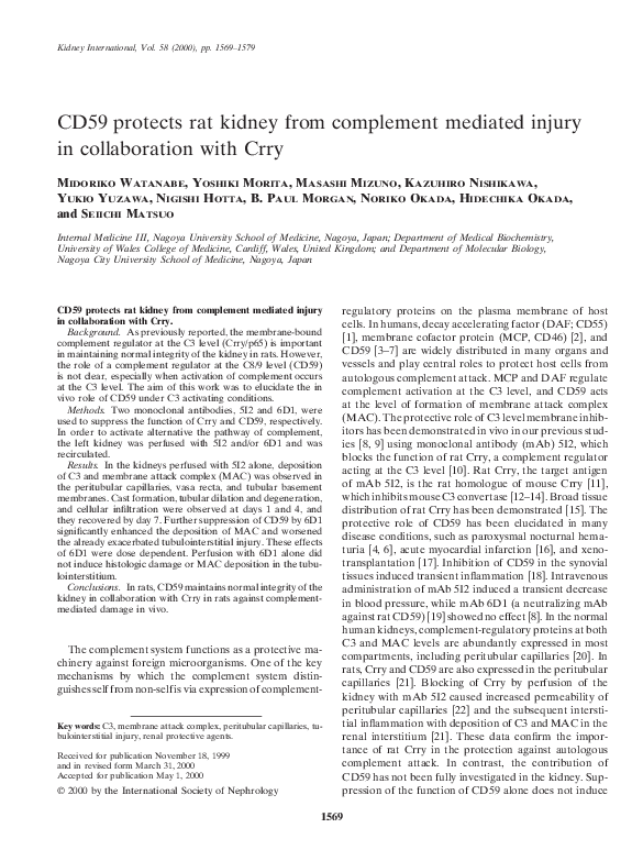 (PDF) CD59 protects rat kidney from complement mediated injury in ...