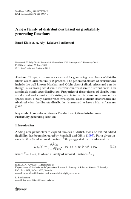 (PDF) A new family of distributions based on probability generating ...