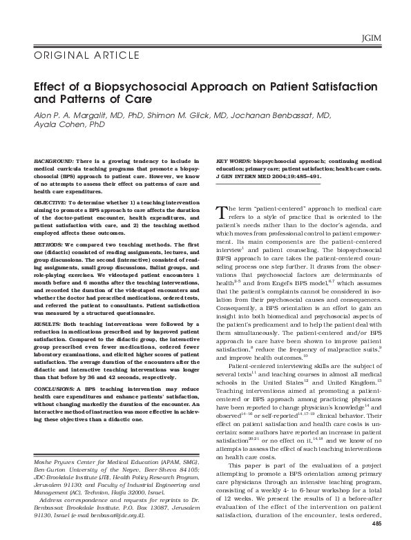 (PDF) Effect of a biopsychosocial approach on patient satisfaction and ...