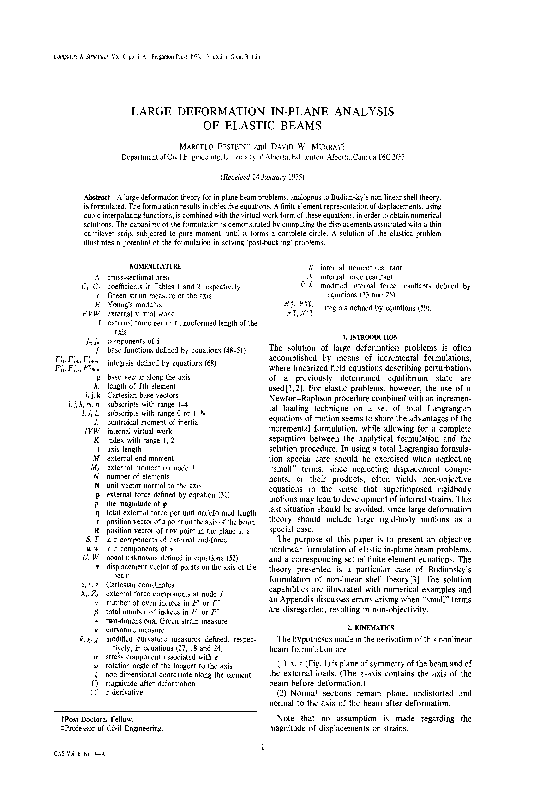 (PDF) Large deformation in-plane analysis of elastic beams