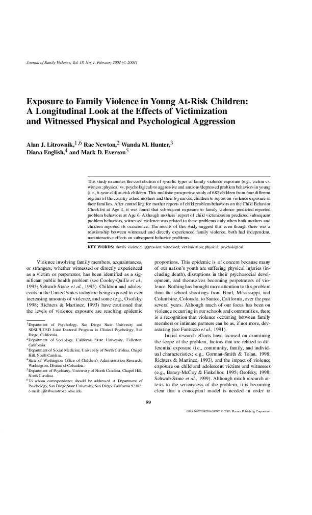 (PDF) Exposure to Family Violence in Young At-Risk Children: A ...
