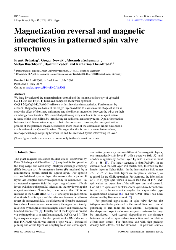 (PDF) Magnetization reversal and magnetic interactions in patterned ...