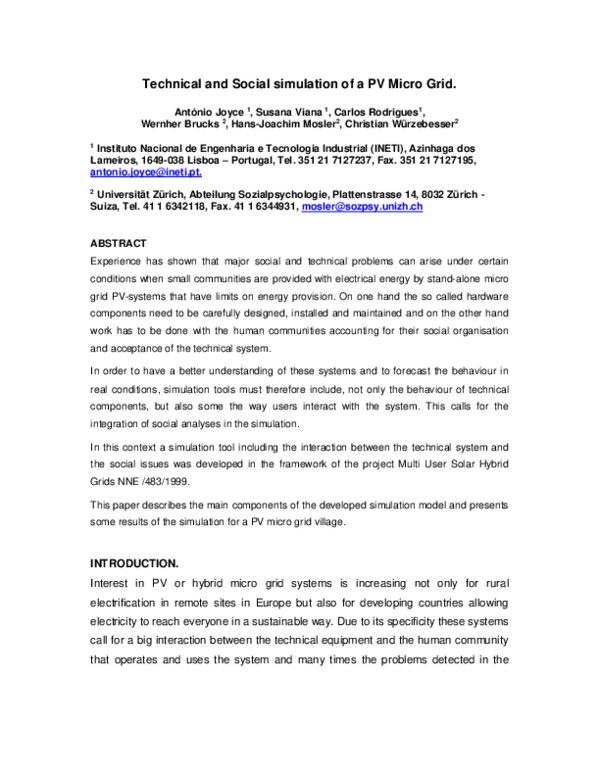 (PDF) Technical and Social Simulation of a PV Micro Grid