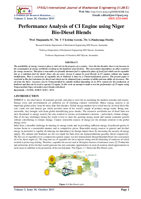 (PDF) Performance Analysis of CI Engine using Niger Bio-Diesel Blends