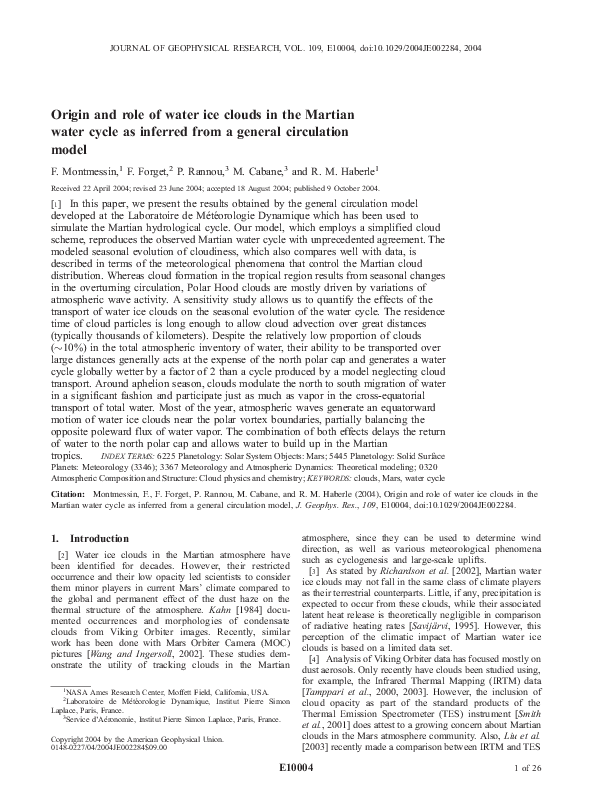(PDF) Origin and role of water ice clouds in the Martian water cycle as ...
