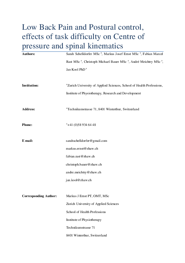 (PDF) Low back pain and postural control, effects of task difficulty on ...