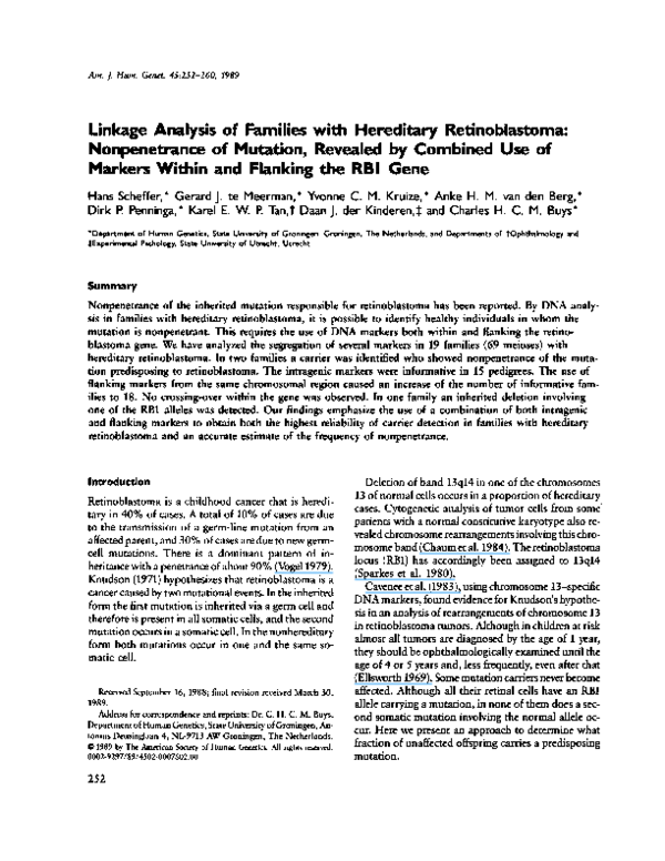 (PDF) Linkage Analysis of Families with Hereditary Retinoblastoma ...