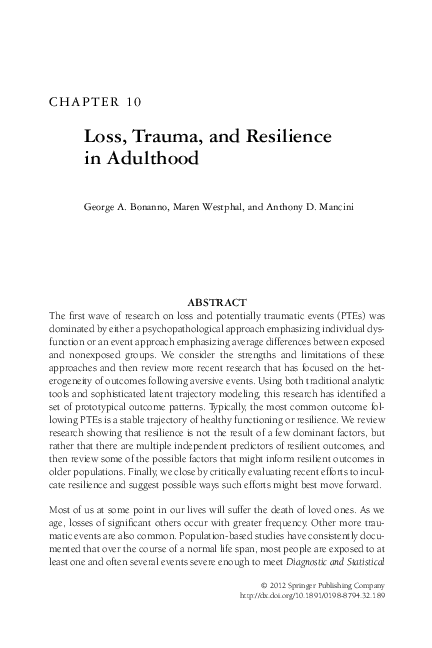(PDF) Chapter 10 Loss, Trauma, and Resilience in Adulthood