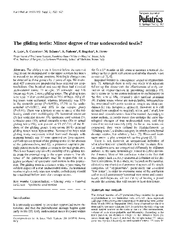 (PDF) The gliding testis Minor degree of true undescended testis? P