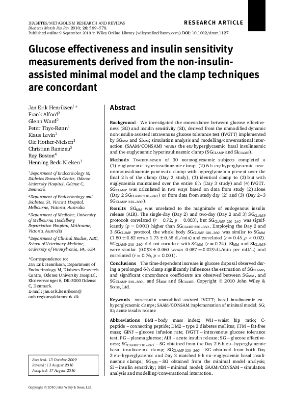 (PDF) Glucose effectiveness and insulin sensitivity measurements