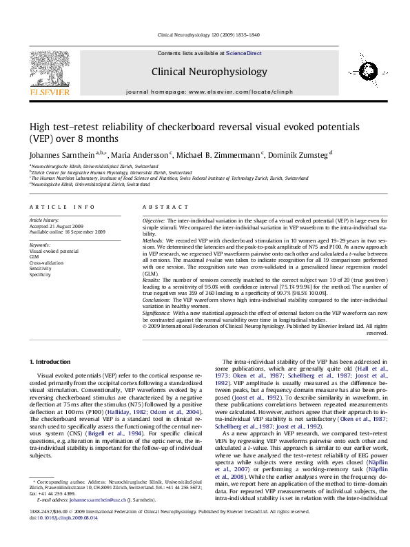 (PDF) High test–retest reliability of checkerboard reversal visual ...