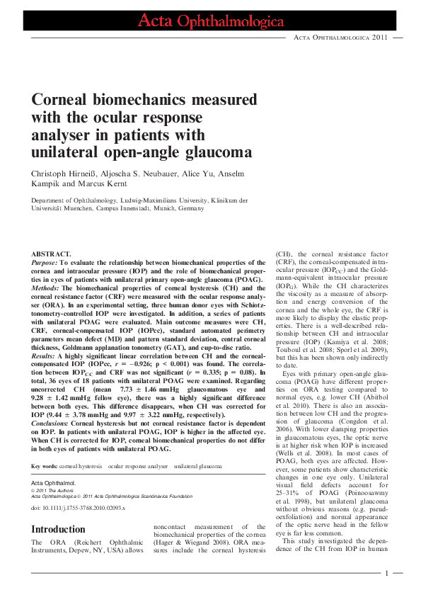 (PDF) Corneal biomechanics measured with the ocular response analyser ...