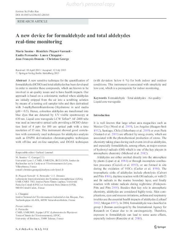 (PDF) A new device for formaldehyde and total aldehydes real-time ...