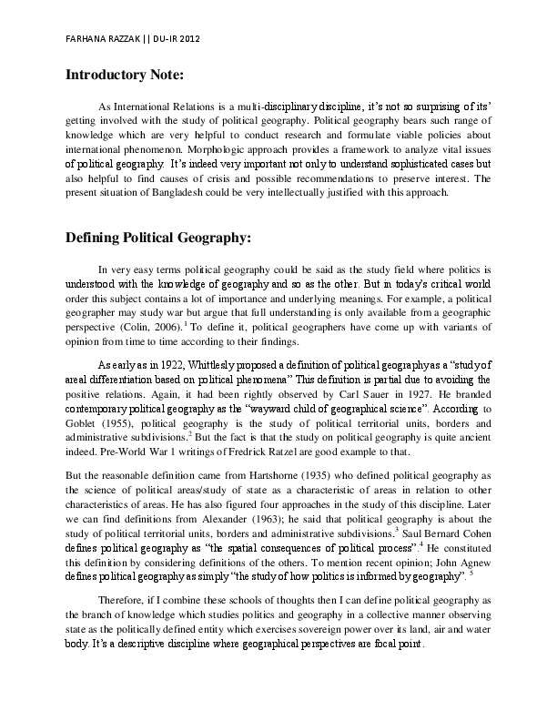 (PDF) Political Geography Definition and Case of Bangladesh in Morphological Approach Farhana