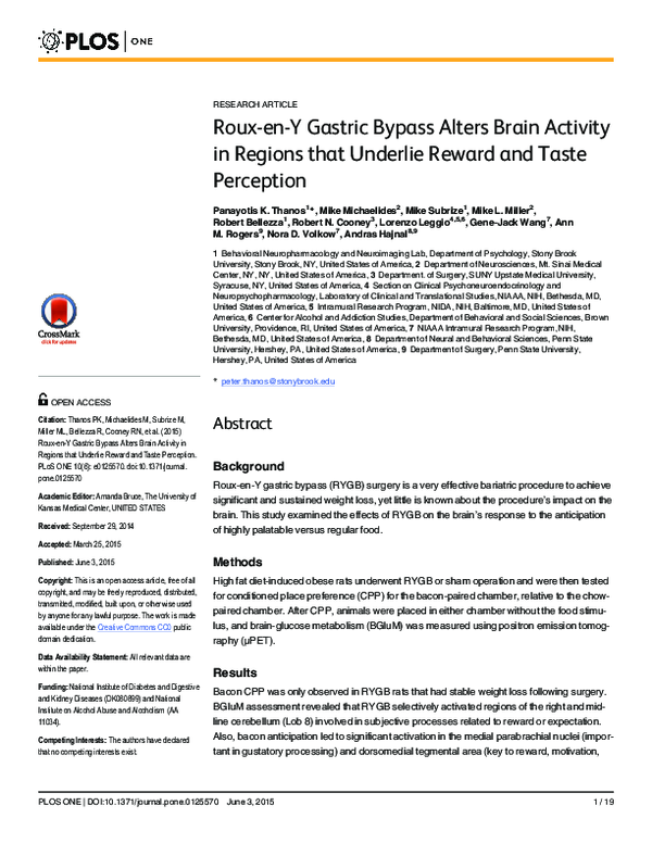 (PDF) Roux-en-Y Gastric Bypass Alters Brain Activity in Regions that ...