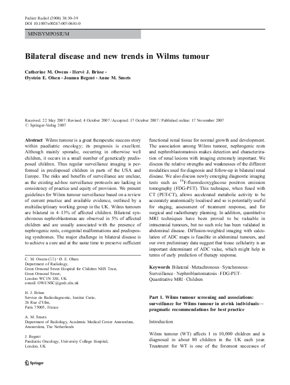 (PDF) Bilateral disease and new trends in Wilms tumour