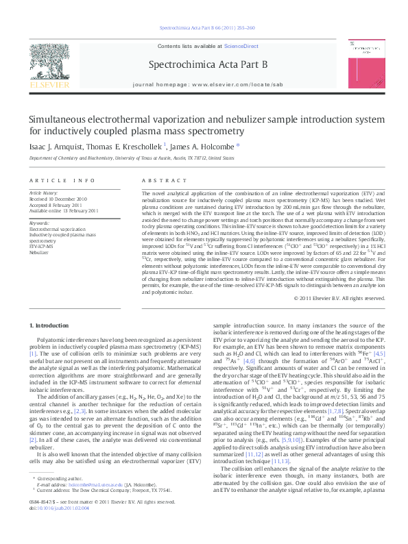 (PDF) Simultaneous electrothermal vaporization and nebulizer sample ...