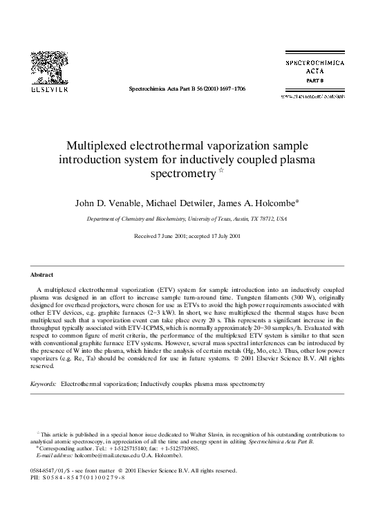 (PDF) Multiplexed electrothermal vaporization sample introduction