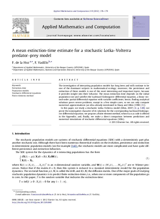 (PDF) A mean extinction-time estimate for a stochastic Lotka–Volterra ...