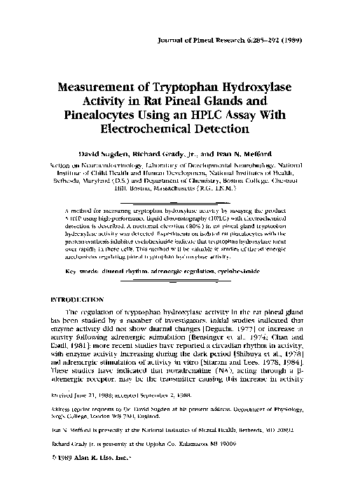 (PDF) Measurement of Tryptophan Hydroxylase Activity in Rat Pineal ...
