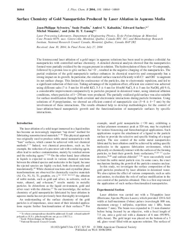 (PDF) Surface Chemistry of Gold Nanoparticles Produced by Laser ...