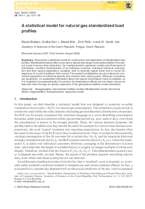 (PDF) A statistical model for natural gas standardized load profiles