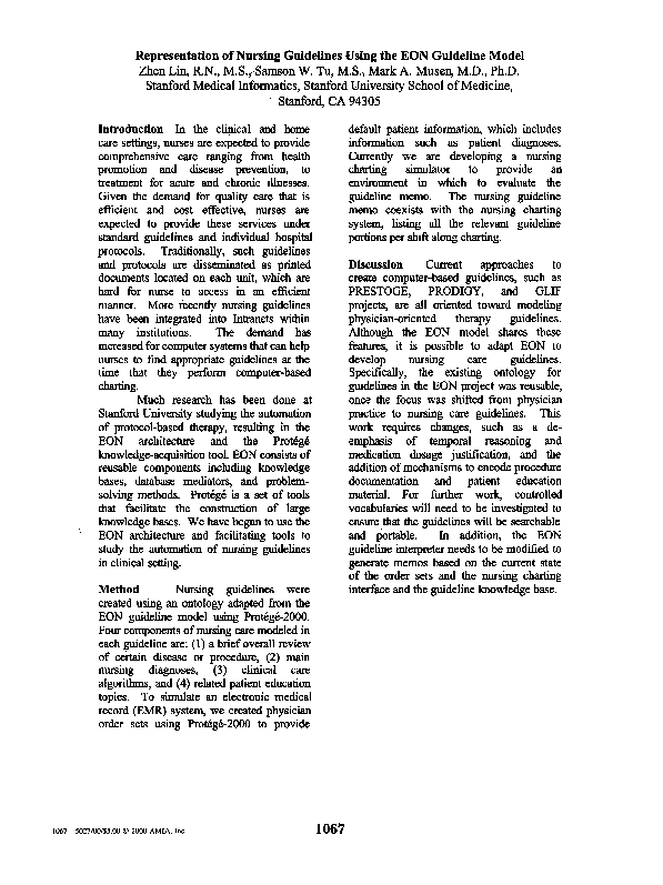 (PDF) Representation of Nursing Guidelines Using the EON Guideline