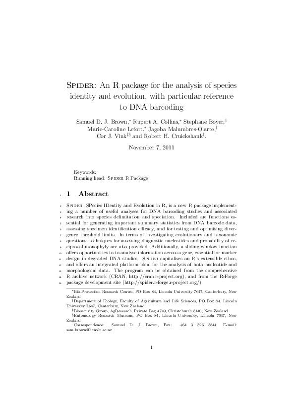 (PDF) Spider: An R package for the analysis of species identity and ...