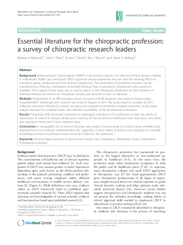 Chiropractic journal articles image