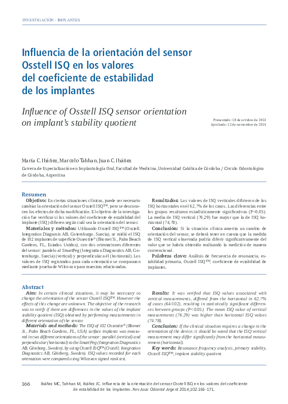 (PDF) Influence of Osstell ISQ sensor orientation on implant’s ...