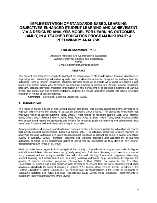 (PDF) IMPLEMENTATION OF STANDARDSBASED, LEARNING OBJECTIVESENHANCED