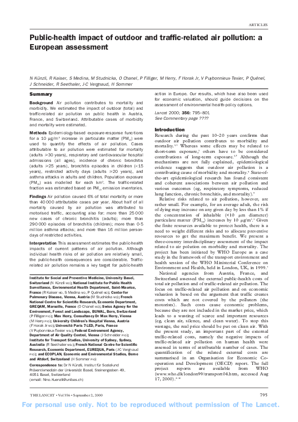 (PDF) Public health Impact of Outdoor and Traffic related Air Pollution