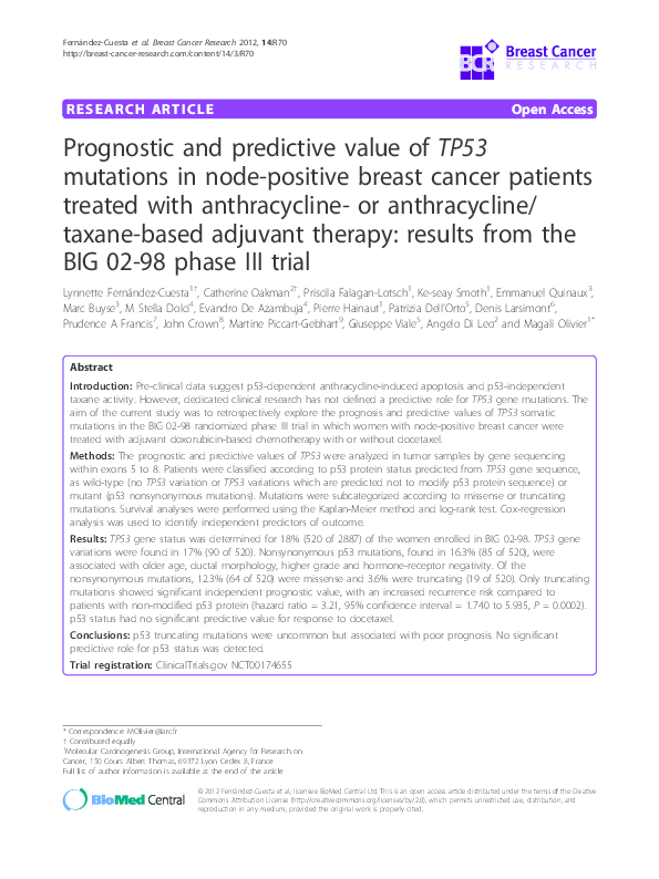 (PDF) Prognostic and predictive value of TP53 mutations in node ...